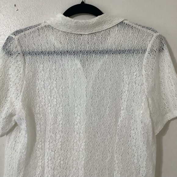 Vintage 90s White Sheer Lace Cottagecore Preppy Clean Girl Button Up Shirt S - Picture 6 of 8
